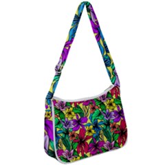 Hibiscus Flowers Pattern, Floral Theme, Rainbow Colors, Colorful Palette Zip Up Shoulder Bag by Casemiro