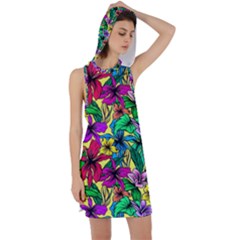 Hibiscus Flowers Pattern, Floral Theme, Rainbow Colors, Colorful Palette Racer Back Hoodie Dress by Casemiro