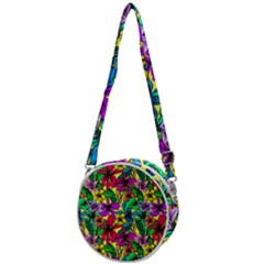 Hibiscus Flowers Pattern, Floral Theme, Rainbow Colors, Colorful Palette Crossbody Circle Bag