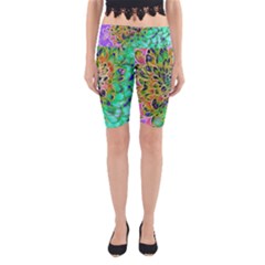 Peacock Chrysanthemum Yoga Cropped Leggings by bloomingvinedesign