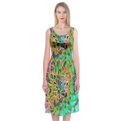 Peacock Chrysanthemum Midi Sleeveless Dress by bloomingvinedesign