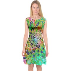 Peacock Chrysanthemum Capsleeve Midi Dress by bloomingvinedesign