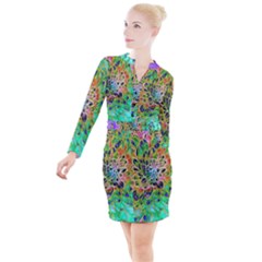 Peacock Chrysanthemum Button Long Sleeve Dress by bloomingvinedesign