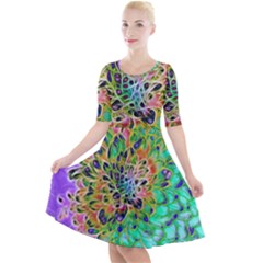 Peacock Chrysanthemum Quarter Sleeve A-line Dress by bloomingvinedesign