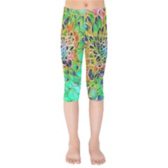 Peacock Chrysanthemum Kids  Capri Leggings  by bloomingvinedesign