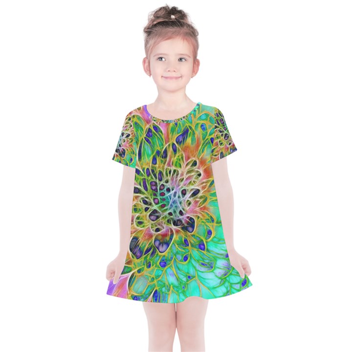 Peacock Chrysanthemum Kids  Simple Cotton Dress