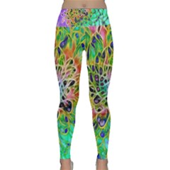 Peacock Chrysanthemum Lightweight Velour Classic Yoga Leggings by bloomingvinedesign