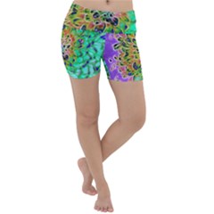 Peacock Chrysanthemum Lightweight Velour Yoga Shorts by bloomingvinedesign