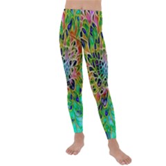 Peacock Chrysanthemum Kids  Lightweight Velour Leggings by bloomingvinedesign