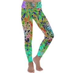 Peacock Chrysanthemum Kids  Lightweight Velour Classic Yoga Leggings by bloomingvinedesign