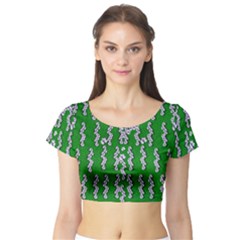 Cherry-blossoms Branch Decorative On A Field Of Fern Short Sleeve Crop Top by pepitasart