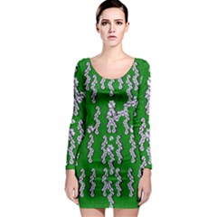 Cherry-blossoms Branch Decorative On A Field Of Fern Long Sleeve Bodycon Dress by pepitasart