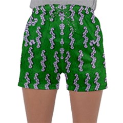 Cherry-blossoms Branch Decorative On A Field Of Fern Sleepwear Shorts by pepitasart