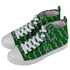 Cherry-blossoms Branch Decorative On A Field Of Fern Women s Mid-top Canvas Sneakers by pepitasart