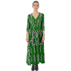 Cherry-blossoms Branch Decorative On A Field Of Fern Button Up Boho Maxi Dress by pepitasart