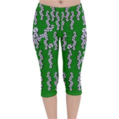 Cherry-blossoms Branch Decorative On A Field Of Fern Velvet Capri Leggings  by pepitasart