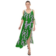 Cherry-blossoms Branch Decorative On A Field Of Fern Maxi Chiffon Cover Up Dress by pepitasart