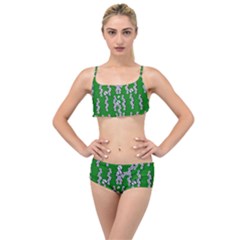 Cherry-blossoms Branch Decorative On A Field Of Fern Layered Top Bikini Set by pepitasart