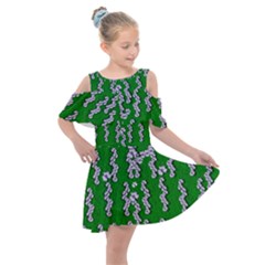 Cherry-blossoms Branch Decorative On A Field Of Fern Kids  Shoulder Cutout Chiffon Dress by pepitasart