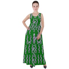 Cherry-blossoms Branch Decorative On A Field Of Fern Empire Waist Velour Maxi Dress by pepitasart