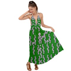 Cherry-blossoms Branch Decorative On A Field Of Fern Backless Maxi Beach Dress by pepitasart