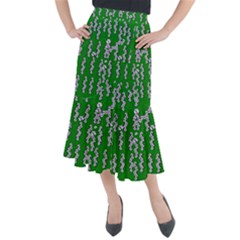 Cherry-blossoms Branch Decorative On A Field Of Fern Midi Mermaid Skirt by pepitasart