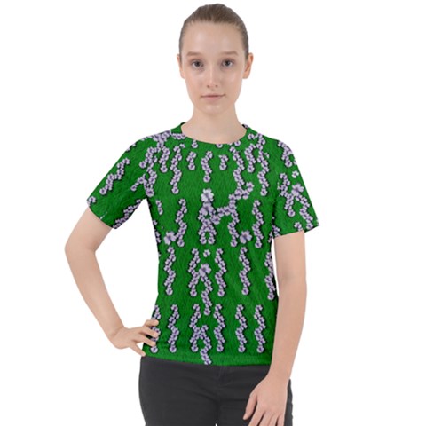 Cherry-blossoms Branch Decorative On A Field Of Fern Women s Sport Raglan Tee by pepitasart