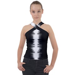 Black And White Noise, Sound Equalizer Pattern Cross Neck Velour Top by Casemiro