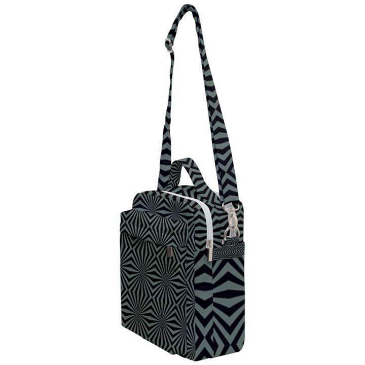 Geometric pattern, army green and black lines, regular theme Crossbody Day Bag