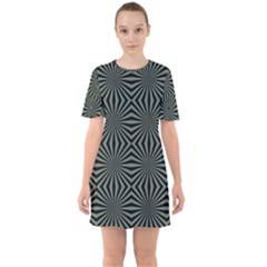 Geometric Pattern, Army Green And Black Lines, Regular Theme Sixties Short Sleeve Mini Dress by Casemiro