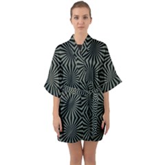 Geometric Pattern, Army Green And Black Lines, Regular Theme Half Sleeve Satin Kimono  by Casemiro