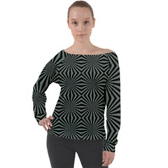 Geometric Pattern, Army Green And Black Lines, Regular Theme Off Shoulder Long Sleeve Velour Top by Casemiro