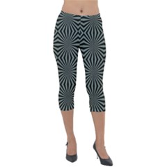 Geometric Pattern, Army Green And Black Lines, Regular Theme Lightweight Velour Capri Leggings  by Casemiro