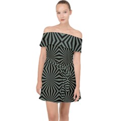 Geometric Pattern, Army Green And Black Lines, Regular Theme Off Shoulder Chiffon Dress by Casemiro