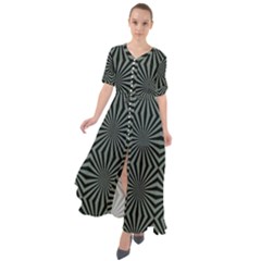 Geometric Pattern, Army Green And Black Lines, Regular Theme Waist Tie Boho Maxi Dress by Casemiro