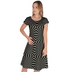 Geometric Pattern, Army Green And Black Lines, Regular Theme Classic Short Sleeve Dress