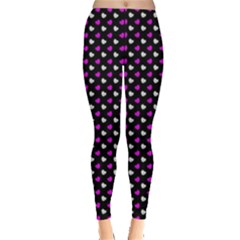 White And Pink Hearts At Black, Vector Handrawn Hearts Pattern Leggings  by Casemiro