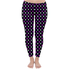 White And Pink Hearts At Black, Vector Handrawn Hearts Pattern Classic Winter Leggings by Casemiro