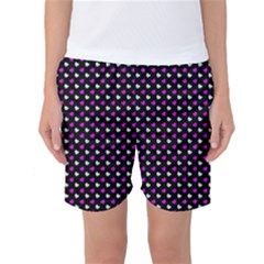 White And Pink Hearts At Black, Vector Handrawn Hearts Pattern Women s Basketball Shorts by Casemiro