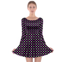 White And Pink Hearts At Black, Vector Handrawn Hearts Pattern Long Sleeve Skater Dress by Casemiro