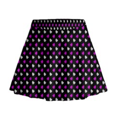 White And Pink Hearts At Black, Vector Handrawn Hearts Pattern Mini Flare Skirt by Casemiro