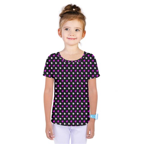 White And Pink Hearts At Black, Vector Handrawn Hearts Pattern Kids  One Piece Tee by Casemiro