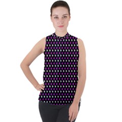 White And Pink Hearts At Black, Vector Handrawn Hearts Pattern Mock Neck Chiffon Sleeveless Top by Casemiro