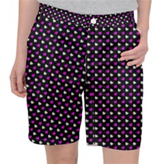 White And Pink Hearts At Black, Vector Handrawn Hearts Pattern Pocket Shorts by Casemiro