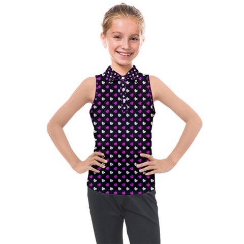 White And Pink Hearts At Black, Vector Handrawn Hearts Pattern Kids  Sleeveless Polo Tee by Casemiro