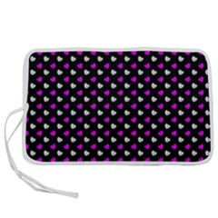 White And Pink Hearts At Black, Vector Handrawn Hearts Pattern Pen Storage Case (m)