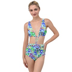 60 s Style Retro Pattern, Vintage Ovals At Pastel Blue Tied Up Two Piece Swimsuit by Casemiro