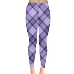 Pastel Purple And Steel Black Lines Pattern, Retro Tartan, Classic Plaid Leggings  by Casemiro