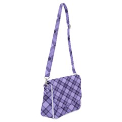 Pastel Purple And Steel Black Lines Pattern, Retro Tartan, Classic Plaid Shoulder Bag With Back Zipper by Casemiro