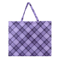 Pastel Purple And Steel Black Lines Pattern, Retro Tartan, Classic Plaid Zipper Large Tote Bag by Casemiro